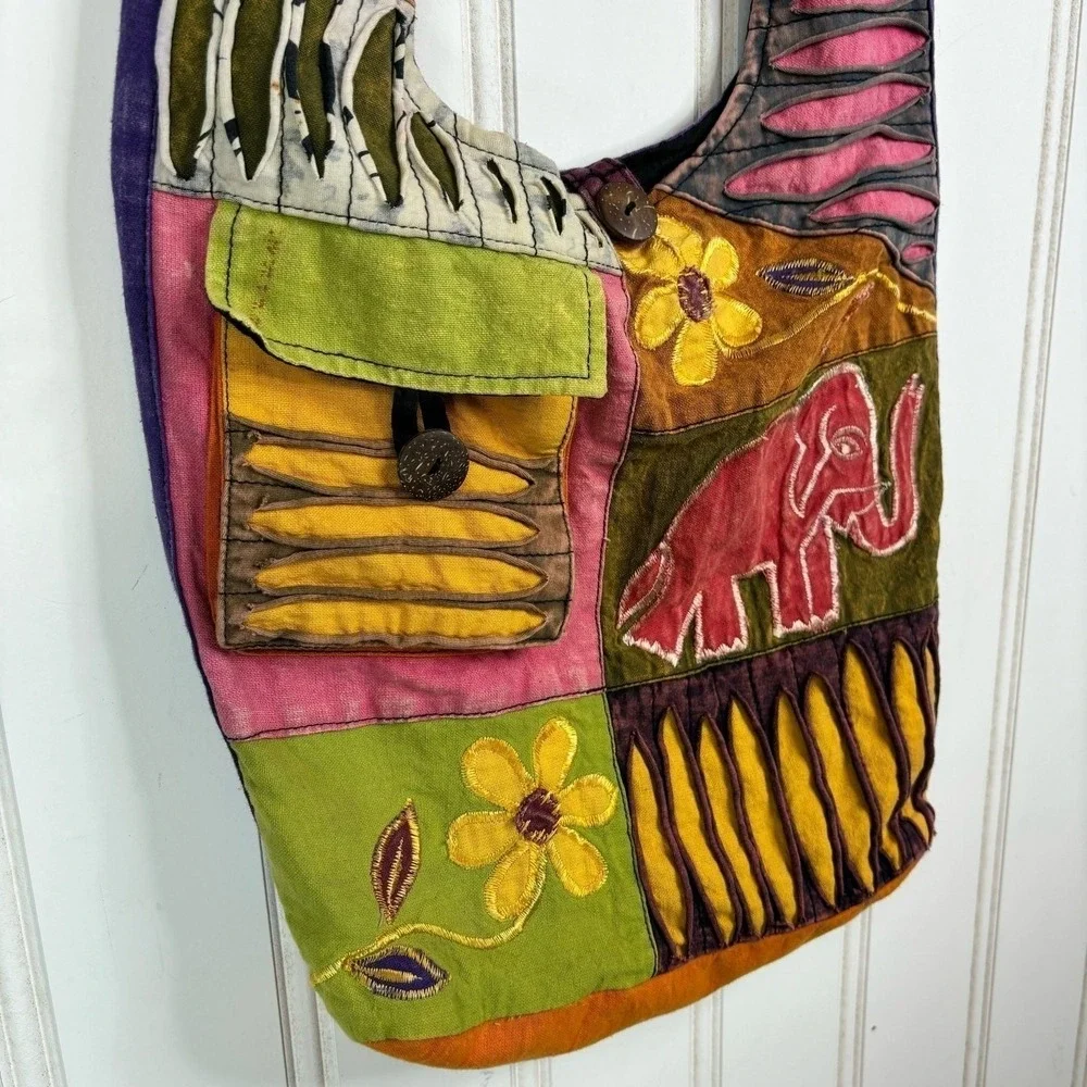 Boho Hippie Hobo Shoulder Bag Patchwork Elephant Crossbody Earthy Indie Festival